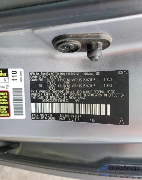 2015 Toyota Sienna Le из США, поврежденный, VIN 5TDKK3DC4FS596812